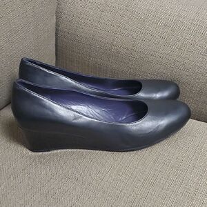 VANELI Black Leather Wedges - Size 11 1/2